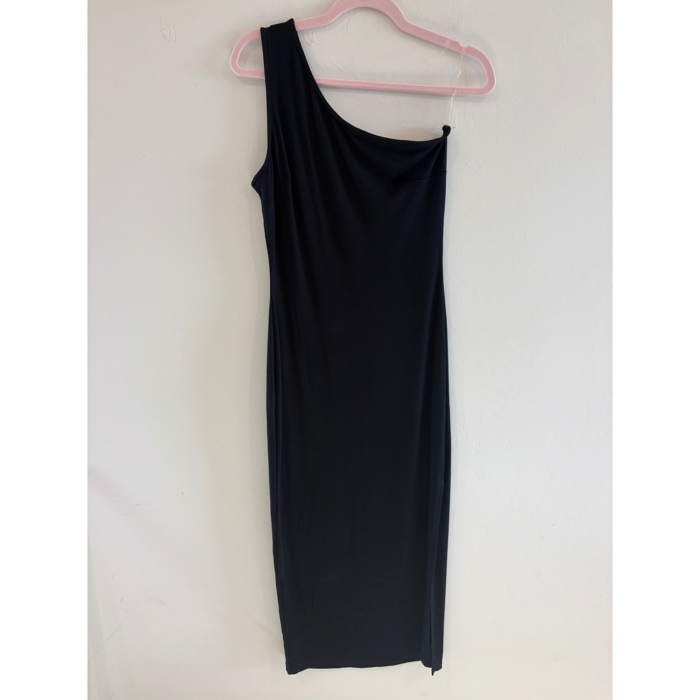 Lilly's Kloset Womens Black One Shoulder Midi Dress Side Slit Size M DD4735FO